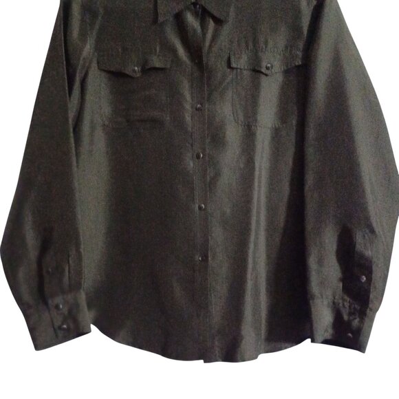 Ralph Lauren Silk Olive Green Utility Shirt Cabincore Luxury Minimalist Wm XL - Picture 4 of 10